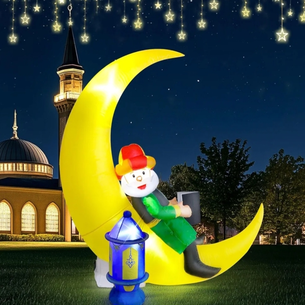 Inflatable Snowman on Yellow Crescent Moon